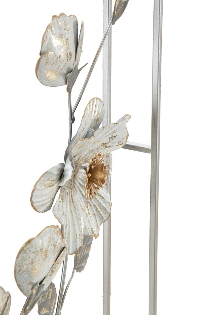 Aranyozott virágos fém fali dekoráció, fehér keretben, törtfehér - printemps - butopêa